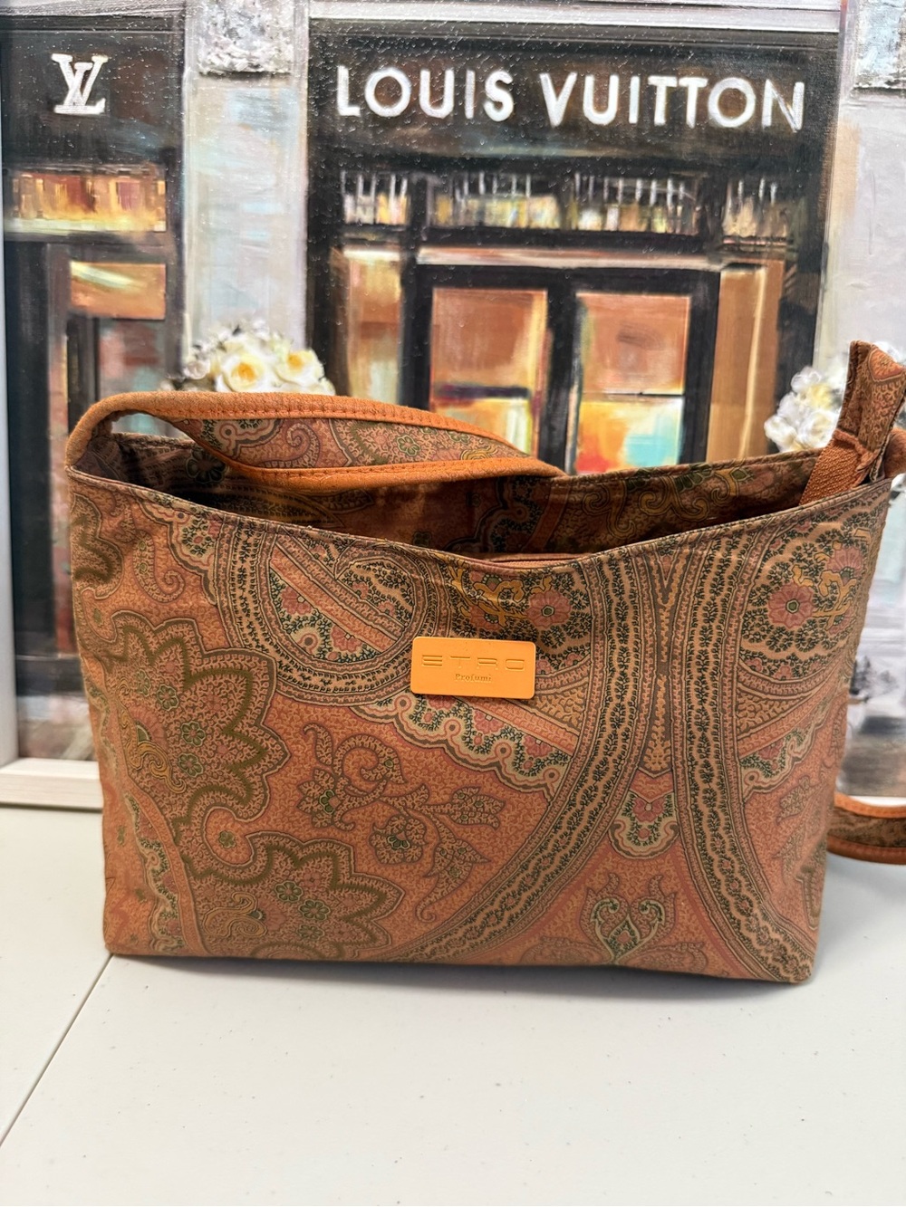 Etro Paisley Shoulder Bag in Rust and Green Accents